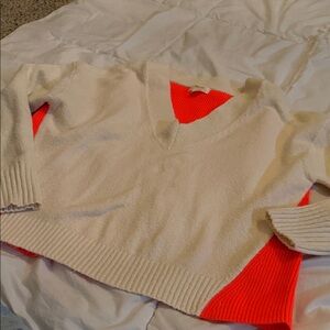 Maeve V-Neck Sweater in Cream and Orange